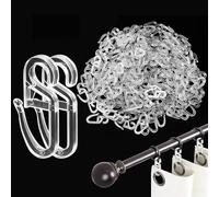 Yonality 130 Piezas Ganchos de Cortina Plástico Transparente Uso Múltiple, Ganchos con Ojal de 6 mm, Calidad Clips Transparentes Ventanas, para Anillos de Cortina para Oficina Cocina Baño