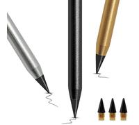 Yonality 3 lápices sin tinta eternos con 3 consejos de reemplazo, escritura ilimitada portátil sin lápiz de tinta, lápiz de escritura suave de metal, herramienta de dibujo para el hogar, oficina, escu