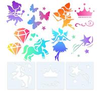 Yonality 8 piezas set de plantillas de pintura, 15x15cm plantillas para pintar infantiles, plantillas de polipropileno lavables y reutilizables,para manualidades,aprendizaje,álbumes de recortes