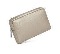YONBEN Bolsa de maquillaje impermeable de gran capacidad para mujer, clásica, negra, bolsa de lavado con división ajustable, bolsa de lavado para cepillos y cosméticos, PU/té blanco perlado, Sencillo
