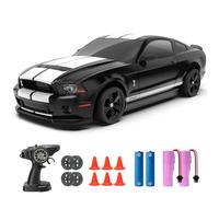 YONCHER Coche Teledirigido, 1:24 20KM/H RC Drift Coche, Ford Mustang Shelby GT500 con Licencia Oficial, 2.4GHz 4WD Drift RC Car con Luces,para Niñas Adultos, Negro