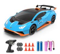 YONCHER Coche Teledirigido, 1:24 20KM/H RC Drift Coche, Lamborghini con Licencia Oficial, 2.4GHz 4WD Drift RC Car con Luces,para Niñas Adultos, Azul
