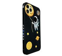 Yonds Queen Funda para iPhone 15, diseño de dibujos animados estilo astronauta Space Planet Mond elegante parachoques de TPU antideslizante antigolpes (iPhone 15, negro luna)