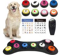 YONEBUYONE Botones de perro para comunicación con clicker de entrenamiento, juego de 8 botones de color para hablar de perros, juego de iniciación 30S HD botones de entrenamiento grabables con