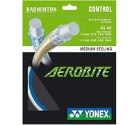 YONEX Aerobite - Cuerda de bádminton, híbrida, principal: 0,67 mm x 5,5 m, cruz: 0,61 mm x 5,0 m, múltiples opciones de colores (blanco/azul)