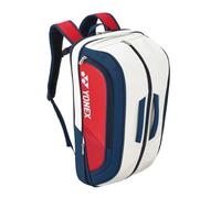 YONEX BA02312EX Expert - Mochila de piel para bádminton/tenis/squash, capacidad para 3 raquetas, con compartimento para zapatos, blanco/rojo/azul marino