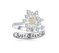 YONFQE Just Breathe - Anillos para mujer, plata de ley 925 con diseño de diente de león, ajustable, anillo de pulgar abierto y ajustable, joyería de aliento inspirador, regalos para mujer