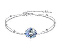 YONFQE Pulsera de loto en capas para mujer, plata de ley 925, pulsera de loto de Alá, concha de abulón, regalo de joyería