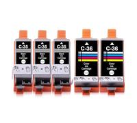 Yongairuink 5X PGI-35 CLI-36 Cartuchos de Tinta Reemplazo para PGI35BK CLI36C PGI35 CLI36 Compatible con Can TR160 IP100 IP110 TR150 IP100WB IP110WB Mini 260 320 (3 Negro 2 Color)