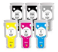 Yongairuink 727 Cartucho de 300 ml para HP727 F9J77A F9J79A C1Q12A F9J76A F9J80A F9J78A para HPQ DesignJet T930 T2500 T1500 T1530 T920 (6 unidades, MBK C M PY BK GY)