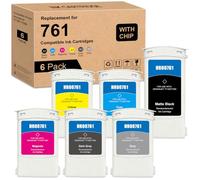 Yongairuink 761 - Juego de 6 cartuchos de tinta de repuesto para HP 761 Ink CM997A CM992A CM993A CM994A CM995A CM996A compatible con impresoras HP T7100 T7200, tanque de tinta 761 (paquete de 6, MBK/C