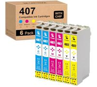 Yongairuink Cartuchos de Tinta 407XL Cian, Magenta y Amarillo compatibles con EPS 407XL y 407XL para Workforce Pro wf-4745dtwf, wf-4745, WF4745, WF 4745DTWF (Paquete de 6, 2C, 2M, 2Y)