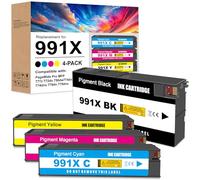 Yongairuink Tinta de Repuesto 991X para HPQ 991 XL 991 M0K02AE M0J98AE M0J94AE para impresoras multifunción HPQ PageWide Pro 777z,772dn,750dw,774dns,779dns (Paquete de 4 Negro,Cian,Magenta，Amarillo)