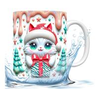 Yongany Taza de café, taza de café con diseño de gato de Navidad, taza de té de cerámica, sombrero de Navidad, tazas de café de invierno de 350 ml para mujeres, hombres, amigos y parejas