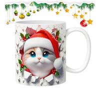 Yongany Taza de Navidad, taza de café con diseño de gato de Navidad, taza de té de Navidad, sombrero de Navidad, tazas de café de invierno de 350 ml para mujeres, hombres, amigos y parejas