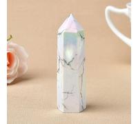 YONGERN Aura Natural Howlite Crystal Point Electroplating Wand Stone Quartz White Decoración del hogar Regalos de la Torre Reiki (Color : Aura Howlite, Size : 71-80mm)