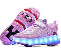 YongerYong Zapatos con Ruedas y LED Luces para Niña Niño ，Roller Skate Zapatos con USB Recargable,4 Ruedas Retráctil Skateboarding Rollerblades Deportes al Aire Libre Zapatos