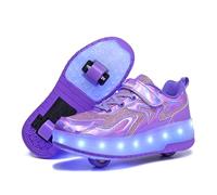 YongerYong Zapatos con Ruedas y LED Luces para Niña, Zapatillas de Skateboard con USB Recargable para Niño, Doble Ruedas Retráctil Skateboarding, Patines Brillantes