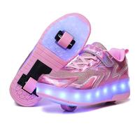 YongerYong Zapatos con Ruedas y LED Luces para Niña, Zapatillas de Skateboard con USB Recargable para Niño, Doble Ruedas Retráctil Skateboarding, Patines Brillantes