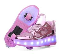 YongerYong Zapatos con Ruedas y LED Luces para Niña, Zapatillas de Skateboard con USB Recargable para Niño, Doble Ruedas Retráctil Skateboarding, Patines Brillantes