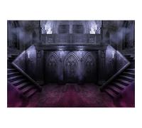 YongFoto 1,5x1m Fondo de fotografía de Feliz Halloween Castillo embrujado Escaleras Niebla púrpura Fondo de Noche de Miedo Niño Trick or Treat Festival Fiesta Decoración Foto Props Vinilo