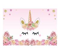 YongFoto 1,5x1m Fondo de Fotografia Unicornio Rosa Rosas Fiesta Borde Las Flores Patrón Lindo Estrella Oro Telón de Fondo Cumpleaños Fiesta Baby Shower Niños Bebé Chicas Bandera Estudio fotográfico