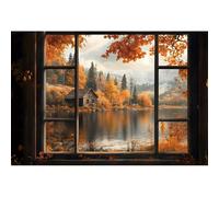 YongFoto 1,5x1m Fondo de otoño Casa de Madera Lago otoñal Bosque Paisaje Natural Fondo para fotografía Decoración para Fiestas Accesorios de Estudio para Cabina de Fotos de Retrato