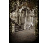 YongFoto 1,8x2,5m Castillo Medieval Telón de Fondo Antiguo Castillo Interior Misterio Piedra Arco Escalera Velas Flores Retro Castillo de Princesa Fondo para Boda Vampírica Adultos Niños Fondo