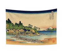YongFoto 100x70cm Ukiyo-e Tapiz Monte Fuji 36 Vistas Habitación colgar de la pared Enoshima en la provincia de Sagami Paisaje Mural Japonés Pintura tradicional Estilo Toyo Tapices