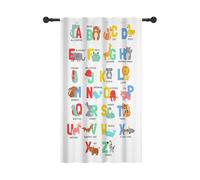 YONGFOTO 107x160cm Cortinas Alfabeto ABC para Niños, Animales Coloridos Lindos Aprendizaje Divertido Educación Cortinas Translúcidas con Bolsillo para Barra para Guardería Aula, 1 Panel