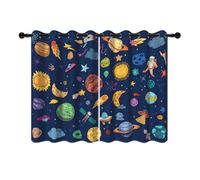 YONGFOTO 117x138cm Dibujos Animados Patrón Cortinas Opacas Astronauta Cohete Estrellas Galaxia Cósmica Planetas Sistema Solar por Sala Dormitorio Infantil Cortinas de Ventana, 2 Paneles con Ojal