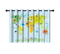 YONGFOTO 132x214cm Dibujos Animados Mapa Cortinas Opacas Global Ocean Cute Animal World Monumentos Baby Blue Maps por Sala Dormitorio Infantil Cortinas de Ventana, 2 Paneles con Ojal