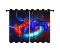 YONGFOTO 140x229cm Juego de Cortinas para Sala de Juegos, Color Rojo y Azul, para Gamepad, Resumen, símbolo de fantasía, Mundo y Cortinas para habitación de niños, 2 Paneles con Ojal