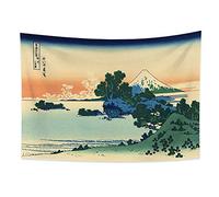 YongFoto 150x100cm Ukiyo-e Tapiz Monte Fuji 36 Vistas Habitación colgar de la pared Playa Shichiri en la provincia de Sagami Paisaje Mural Japonés Pintura tradicional Estilo Toyo Tapices