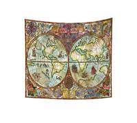 YONGFOTO 150x130cm Map Tapiz, Mapa del mundo Tapices Pintura Colorida Carta Náutica Retro Europea Antiguo Atlas Histórico Tapiz por Sala Decoración Sofá Cubrir Alfombra