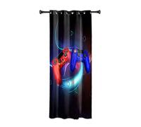 YONGFOTO 168x229cm Videojuego Cortinas para Sala de Juegos Rojo y Azul Mando Abstracto Símbolo Mundo de Fantasia Cortina Opaca para Ventana de habitación Infantil Cortina de 1 Panel con Ojales