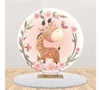YongFoto 180cm Diámetro Animal Fondo Redondo Pintado a Mano Bebe Jirafa Fondo de fotografía para Habitación Infantil cumpleaños Baby Shower Decor de Carteles de Fiesta Fotomatón Poliéster Atrezzo
