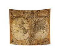 YONGFOTO 180x160cm Mapa Tapiz, Mapa del Mundo Tapices Vintage Pasión de Viajar Pirata Mapa Viejo Atlas Histórico Tierra Ronda Superficie Tapiz para Sofà Cama Cubrir Manta Lección Electrónica