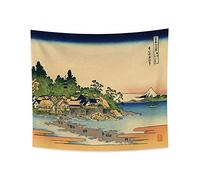 YongFoto 180x160cm Ukiyo-e Tapiz Monte Fuji 36 Vistas Habitación colgar de la pared Enoshima en la provincia de Sagami Paisaje Mural Japonés Pintura tradicional Estilo Toyo Tapices