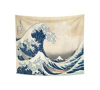 YongFoto 180x160cm Ukiyo-e Tapiz Monte Fuji 36 Vistas Habitación colgar de la pared la gran ola de kanagawa Paisaje Mural Japonés Pintura tradicional Estilo Toyo Tapices