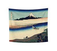 YONGFOTO 180x160cm Ukiyo-e Tapiz Monte Fuji 36 Vistas Habitación colgar de la pared Río Tama Provincia de Musashi Paisaje Mural Japonés Pintura tradicional Estilo Toyo Tapices