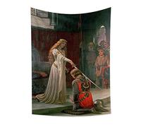 YONGFOTO 180x235cm Caballero Pintura Al Óleo Tapiz, Medieval Inglaterra Vintage Leighton Tapiz Nobleza Real Reina Princesa Príncipe Caballero Espada Decoración Artística por Biblioteca Escolar Sala