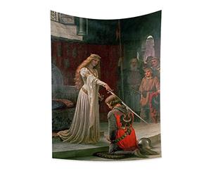 YONGFOTO 180x235cm Caballero Pintura Al Óleo Tapiz, Medieval Inglaterra Vintage Leighton Tapiz Nobleza Real Reina Princesa Príncipe Caballero Espada Decoración Artística por Biblioteca Escolar Sala