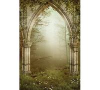 YongFoto 1x1,5m Fondo de Fotografia Ruinas Góticas Puerta de Piedra Bosque de Cuento de Hadas Niebla Jardines Encantados Telón de Fondo Photo Booth Infantil Party Banner Niños Photo Studio Props