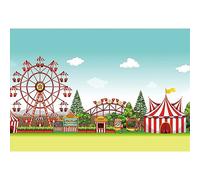 YongFoto 2,2x1,5m Fondo de Fotografia Circo Parque Atracciones Patio recreo Tiendas campaña Taquilla Carrusel Rueda Fortuna Telón de Fondo Photo Booth Infantil Party Banner Niños Photo Studio Atrezzo