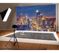 YongFoto 2,2x1,5m Fondo de Fotografia Vista Nocturna Ciudad Estadounidense Nueva York Paisaje Urbano Edificio Moderno Luces Brillantes Naturaleza Telón de Fondo Fiesta Niños Boda Estudio Fotográfico