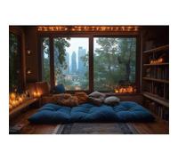YongFoto 2,2x1,5m Fondo fotografía año nuevo Dormitorio suave Interior Vista desde la ventana Edificio moderno matutino Fondo fotográfico para celebraciones Nochevieja Decoraciones para Fiestas Sesión