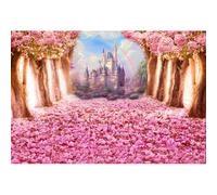 YongFoto 2,2x1,5m poliéster Fondos Fotograficos Pétalo cayendo Túnel romántico Ãrboles de Flores Rosadas Castillo Fondos para Fotografia Fiesta Niños Baby Personal Estudio Fotográfico Accesorios