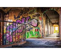 YongFoto 2,2x1,5m Vinilo Fondo de fotografía Graffiti en Las ruinas de la Ciudad Yermo Escalera Antigua Telón de Fondo de Fotografía Estudio de Foto Studio Props