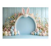 YongFoto 2,5x1,8m Fondo fotográfico de Feliz Pascua Huevos de Colores Flores Arco de Conejos tiernos Fondo para Interior de una habitación Baby Shower Decoraciones para Fiestas Estudio de fotografía